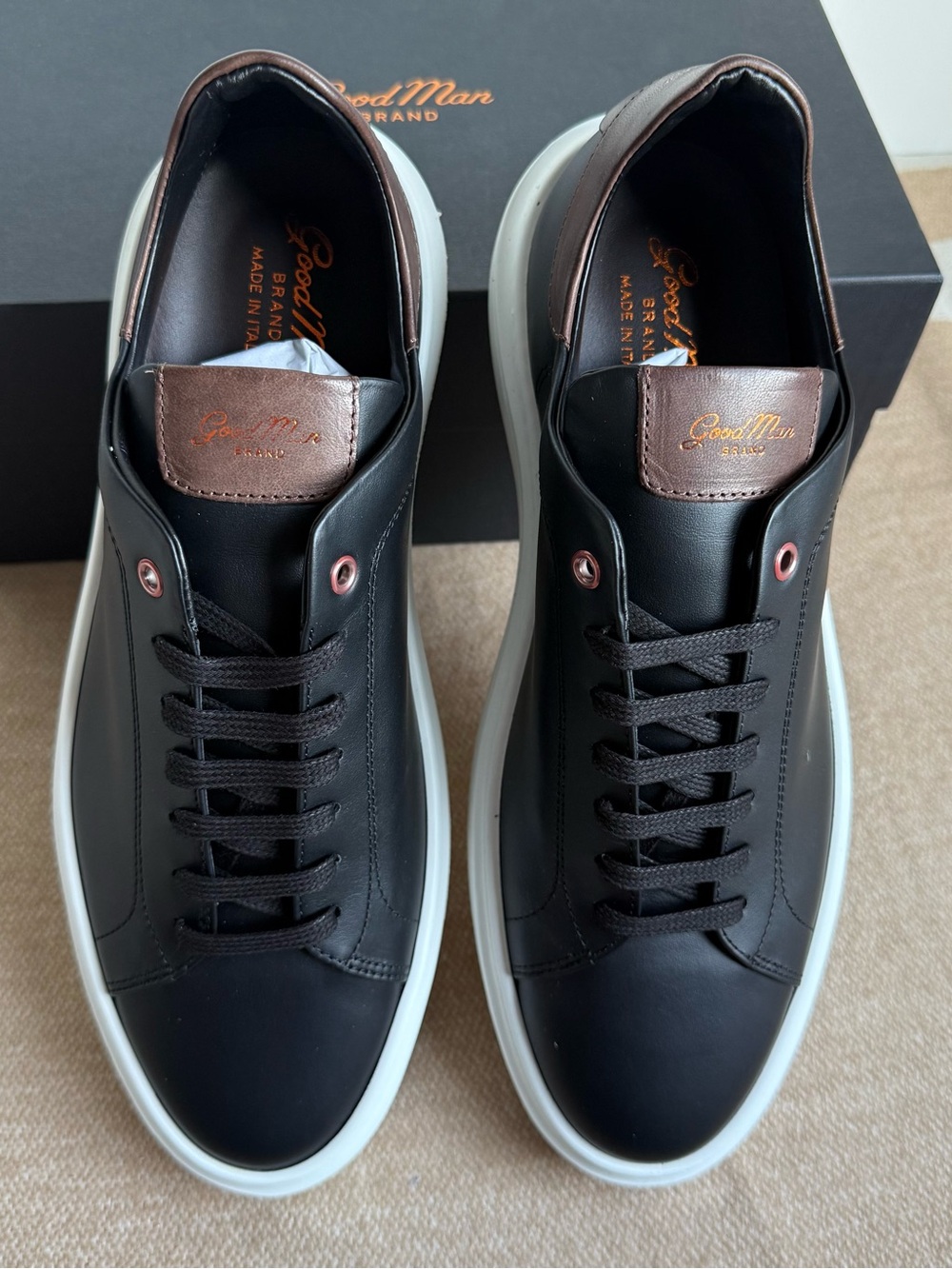 Good Man Brand Black Leather Sneakers with Brown Accent Size 7.5 legend London